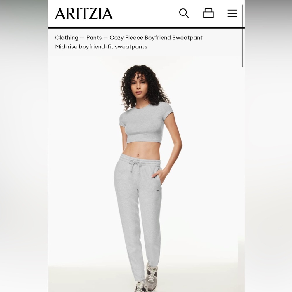 Aritzia TNA Cozy Fleece Boyfriend Sweatpant Jogger in Heather Cloud White